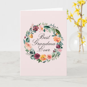 Fall Autumn Rose Flower Floral Wreath Best Grandma Card