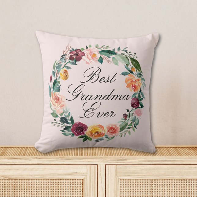 Fall Autumn Rose Flower Floral Wreath Best Grandma Cushion (In situ)