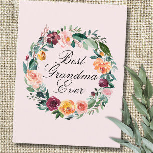 Fall Autumn Rose Flower Floral Wreath Best Grandma Postcard