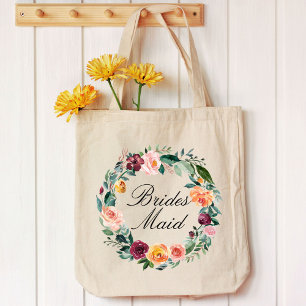 Fall Autumn Rose Flower Floral Wreath Bridesmaid Tote Bag