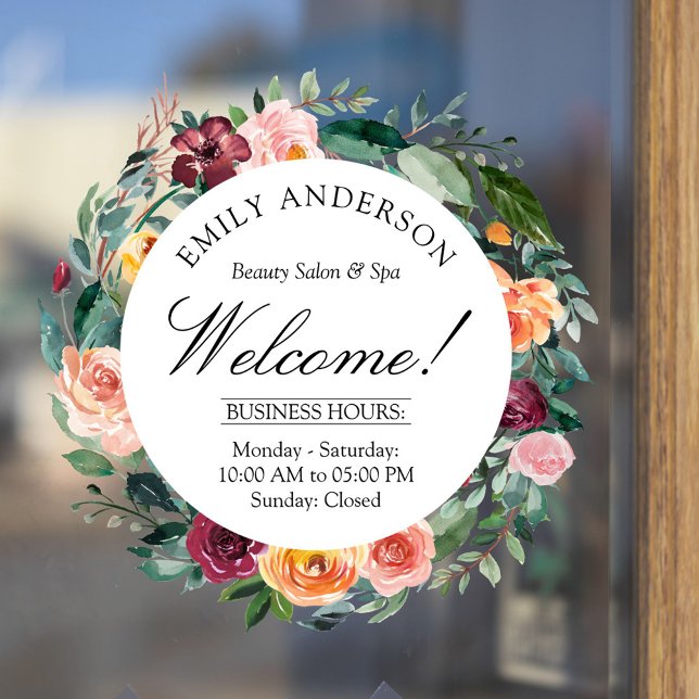 Fall Autumn Rose Flower Floral Wreath Business Window Cling (In situ)