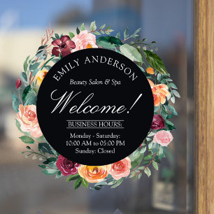Fall Autumn Rose Flower Floral Wreath Business Window Cling