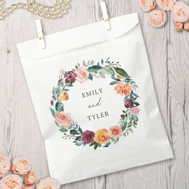 Fall Autumn Rose Flower Floral Wreath Wedding Favour Bags (In situ)