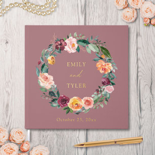 Fall Autumn Rose Flower Floral Wreath Wedding Guest Book