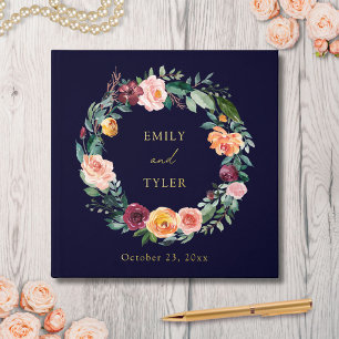 Fall Autumn Rose Flower Floral Wreath Wedding Guest Book