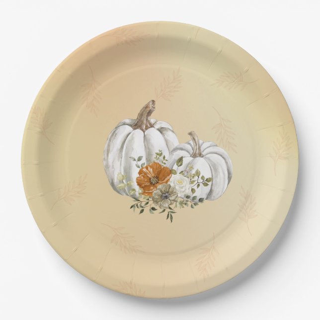 Fall Autumn Rust White Pumpkins Wedding Paper Plate (Front)