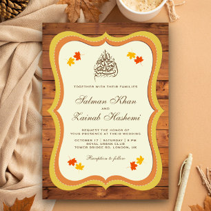 Fall Autumn Rustic Barn Wood Islamic Wedding Invitation