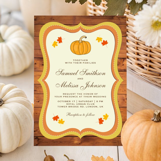 Fall Autumn Rustic Barn Wood Pumpkin Wedding Invitation (Creator Uploaded)