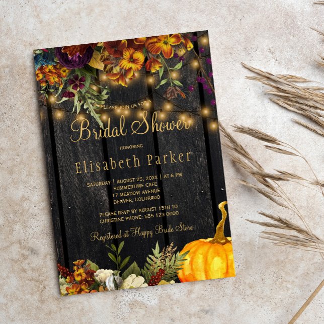 Fall autumn rustic floral barn wood bridal shower invitation (Creator Uploaded)