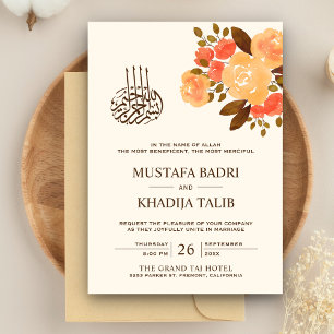Fall Autumn Rustic Floral Islamic Muslim Wedding Invitation