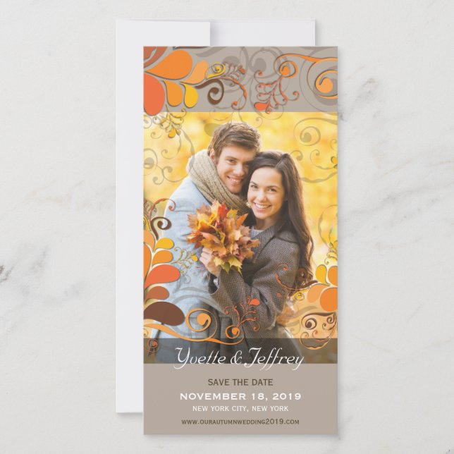 Fall Autumn Rustic Floral Leaves Save The Date (Front)