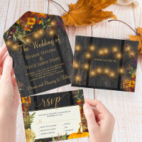 Fall autumn rustic floral wood pumpkin wedding