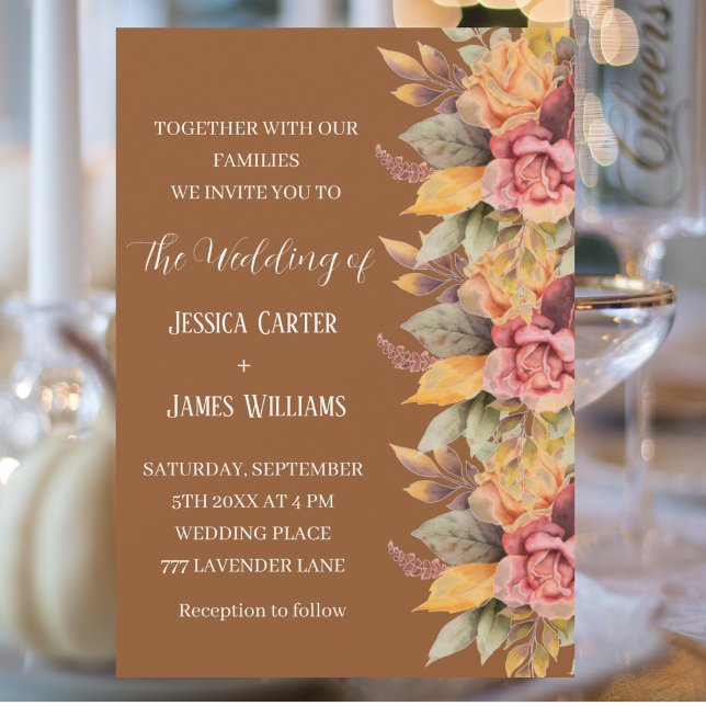 Fall Autumn Rustic Terracotta Floral Wedding Invitation (Creator Uploaded)