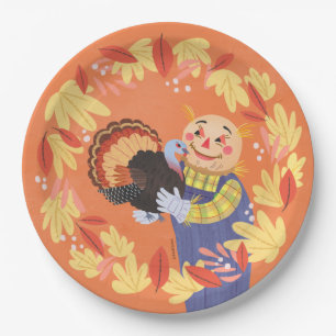 Fall Autumn Scarecrow and Turkey Paper Plate