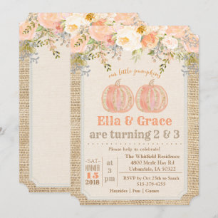 Fall Autumn Sibling Dual Twin Birthday Invitation