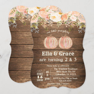 Fall Autumn Sibling Dual Twin Birthday Invitation