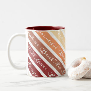 Fall Autumn Spices Stripes & Words Two-Tone Coffee Mug