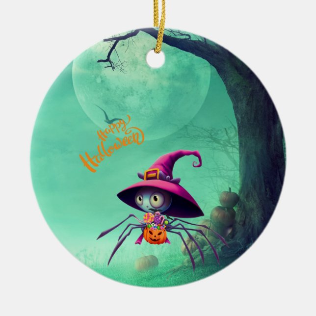 Fall/autumn/spider/witch/halloween Ceramic Tree Decoration (Front)
