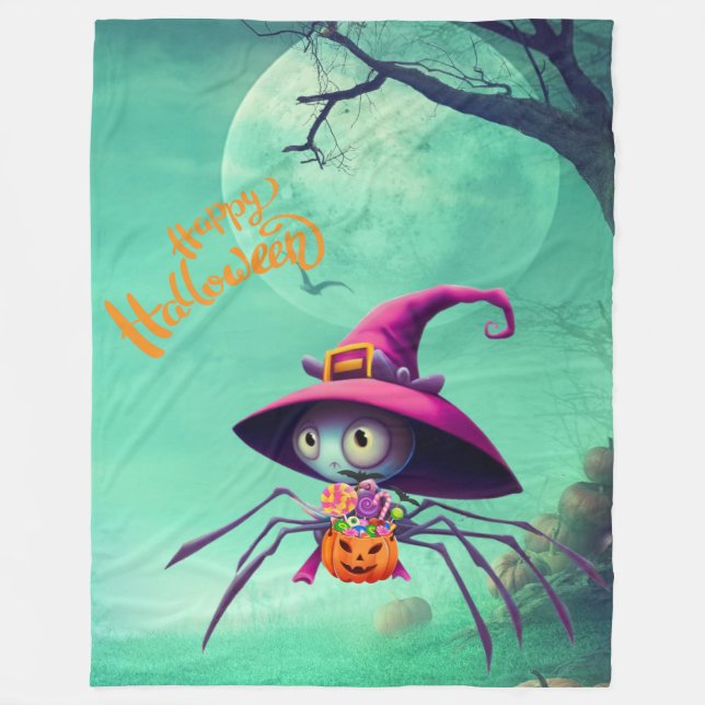 Fall/autumn/spider/witch/halloween Fleece Blanket (Front)