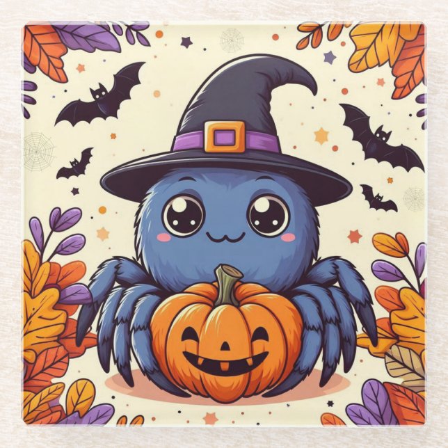 Fall/autumn/spider/witch/halloween Glass Coaster (Front)