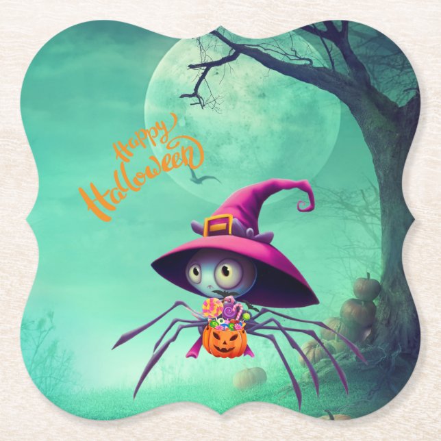 Fall/autumn/spider/witch/halloween Paper Coaster (Front)