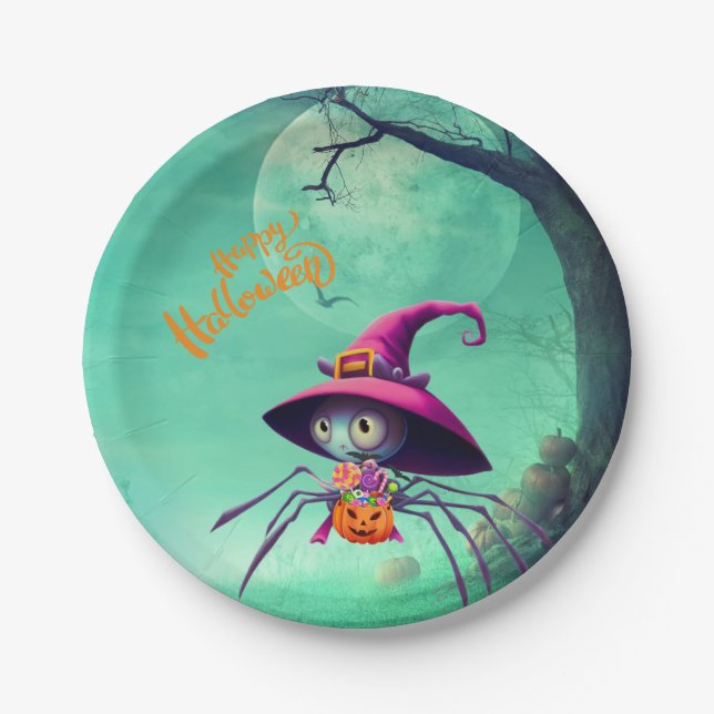 Fall/autumn/spider/witch/halloween Paper Plate (Front)