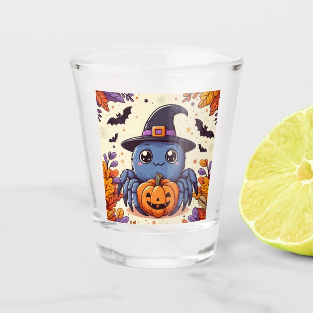 Fall/autumn/spider/witch/halloween Shot Glass (Front)