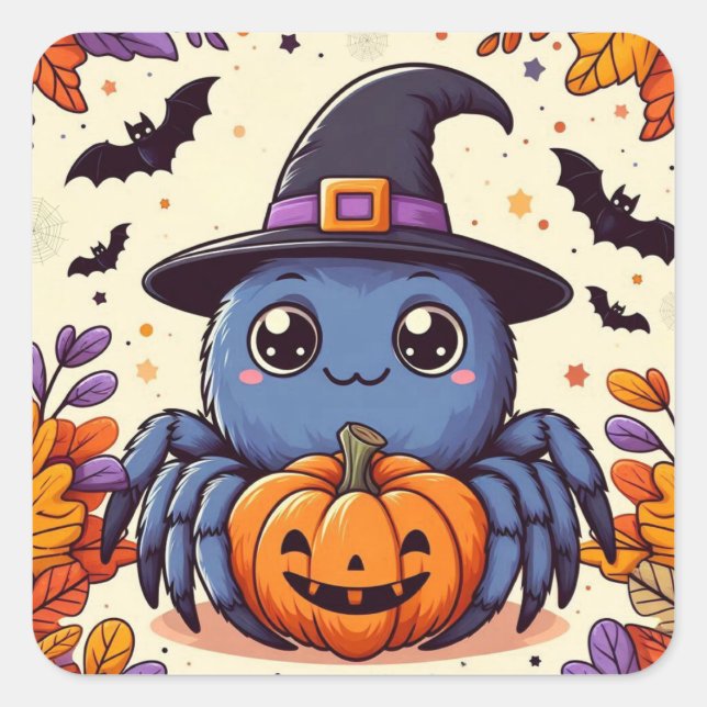 Fall/autumn/spider/witch/halloween Square Sticker (Front)