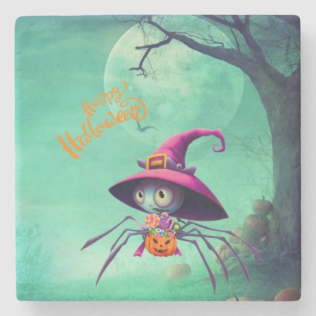 Fall/autumn/spider/witch/halloween Stone Coaster (Front)