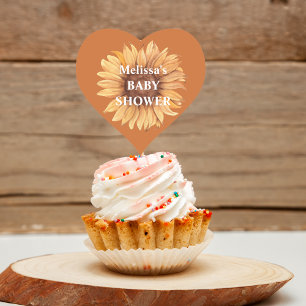 Fall autumn sunflower baby shower cupcake topper heart sticker
