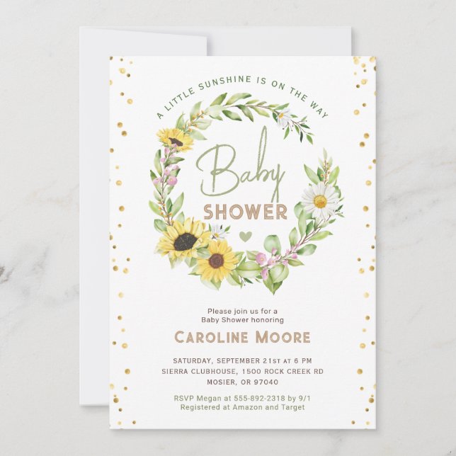 Fall Autumn Sunflower Sunshine Yellow Baby Shower Invitation (Front)