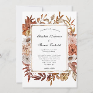 Fall Autumn Terracotta Boho Floral Modern Wedding Invitation