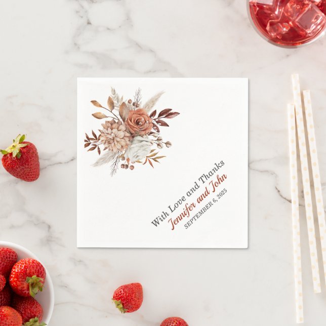 Fall Autumn Terracotta Rustic Floral Wedding Napkin (Insitu)