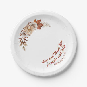 Fall Autumn Terracotta Rustic Floral Wedding Paper Plate