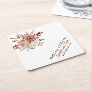 Fall Autumn Terracotta Rustic Floral Wedding Square Paper Coaster
