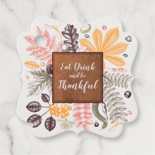 Fall Autumn Thanksgiving Botanicals Fancy Square Favour Tags