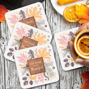 Fall Autumn Thanksgiving Botanicals Square Paper Coaster