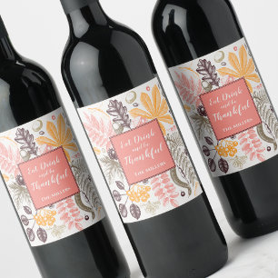 Fall Autumn Thanksgiving Botanicals Wine Label