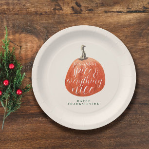 Fall Autumn Thanksgiving Party Watercolor Pumpkin Paper Plate