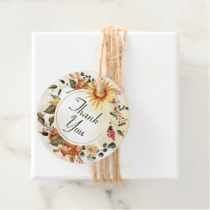 Fall Autumn Thanksgiving Sunflower Thank You Favour Tags
