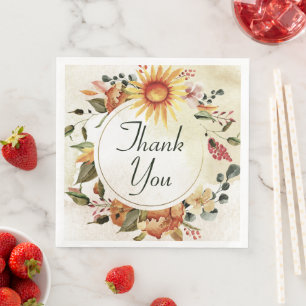 Fall Autumn Thanksgiving Sunflower Thank You  Napkin