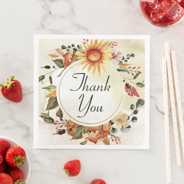 Fall Autumn Thanksgiving Sunflower Thank You  Napkin (Insitu)