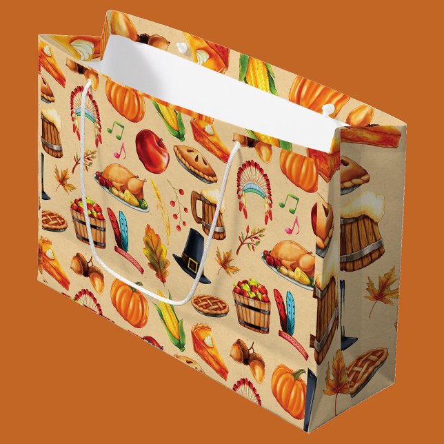Fall Autumn Thanksgiving Turkey Dinner Large Gift Bag (Creator Uploaded)