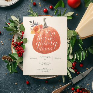 Fall Autumn Thanksgiving Watercolor Pumpkin Invitation