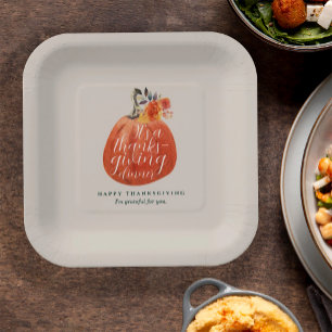 Fall Autumn Thanksgiving Watercolor Pumpkin Paper Plate