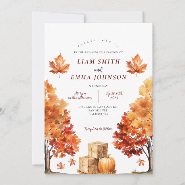 Fall Autumn Tree And Leaves Wedding Invitation (Front)