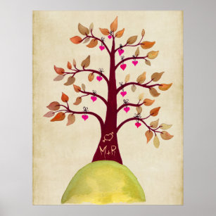 Fall Autumn Tree Wedding Monogram Poster