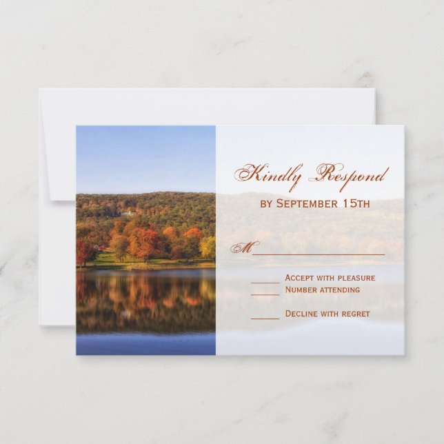 Fall Autumn Trees Lake Country Wedding RSVP Cards (Front)
