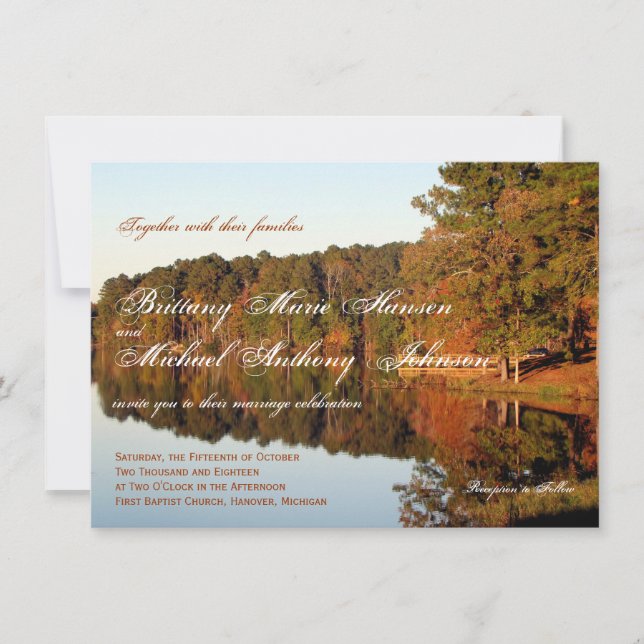 Fall Autumn Trees Leaves Lake Wedding Invitations (Front)