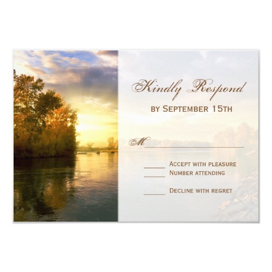 Fall Autumn Trees River Sunset Wedding RSVP Cards